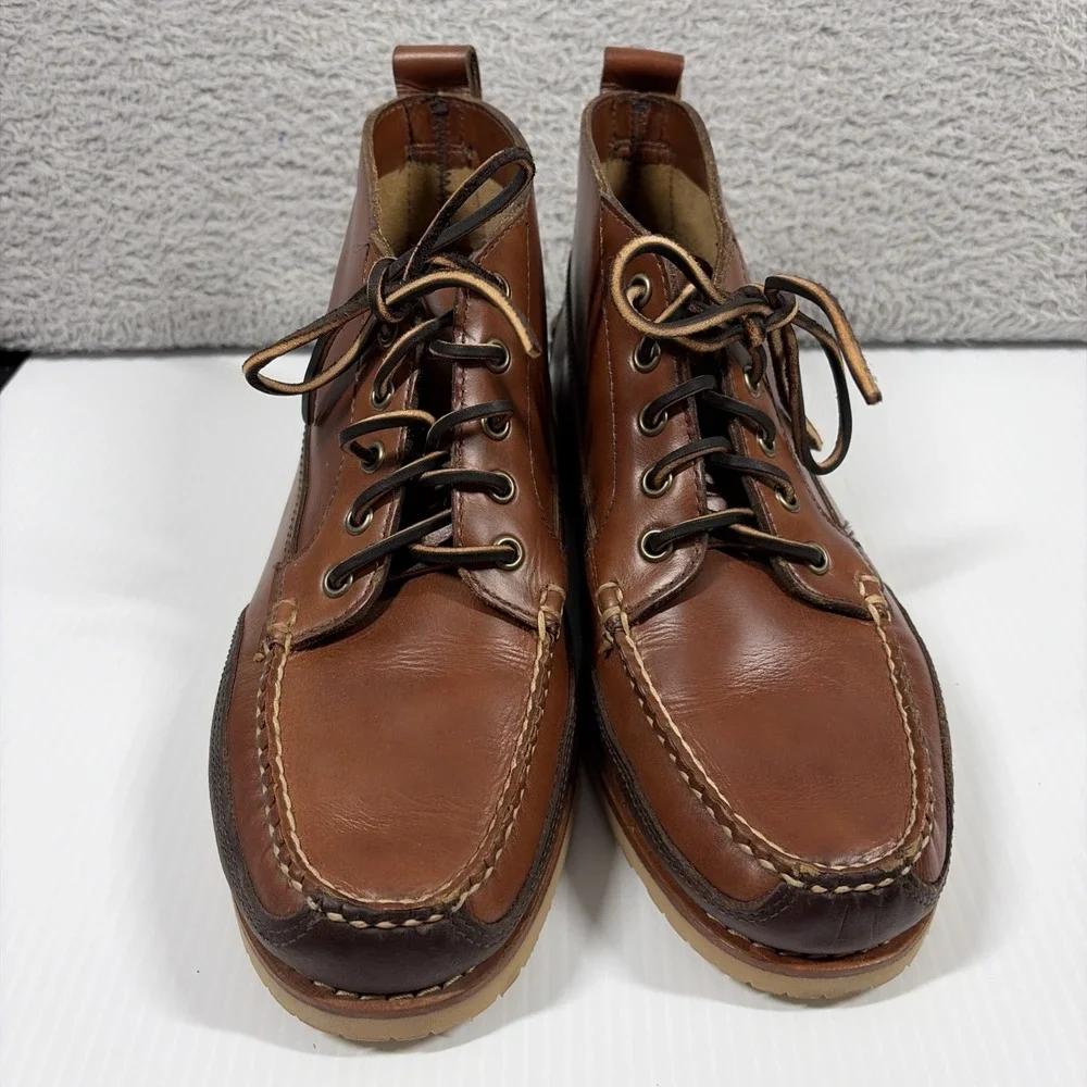 Lucky Brand Brown Leather Moc Toe Boots Mens 9.5 Brown Heritage Americana Retro